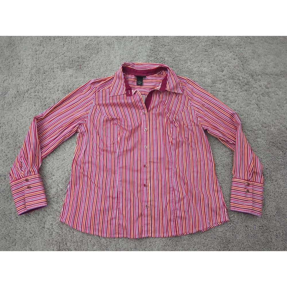 Lane Bryant Button Up Shirt Womens 16 Colorful Vertical Stripes Long Sleeve